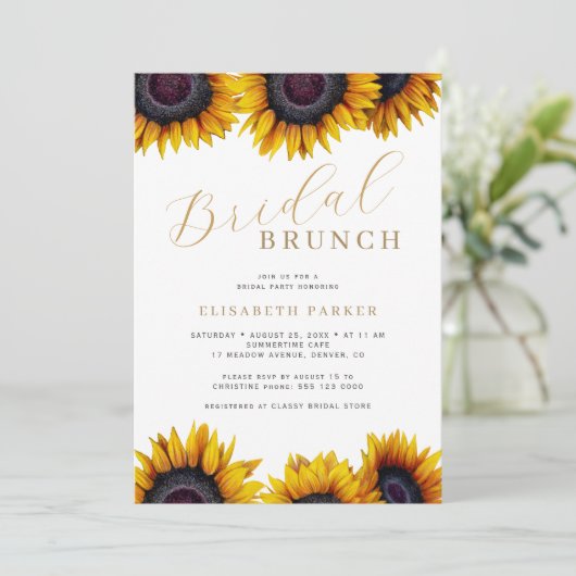 Rustieke moderne zonnebloem bruids brunch kaart (Staand voorkant)