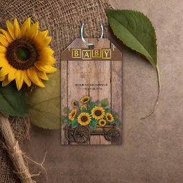 Rustieke Moderne Zonnebloem Kinderwagen Baby Showe Cadeaulabel