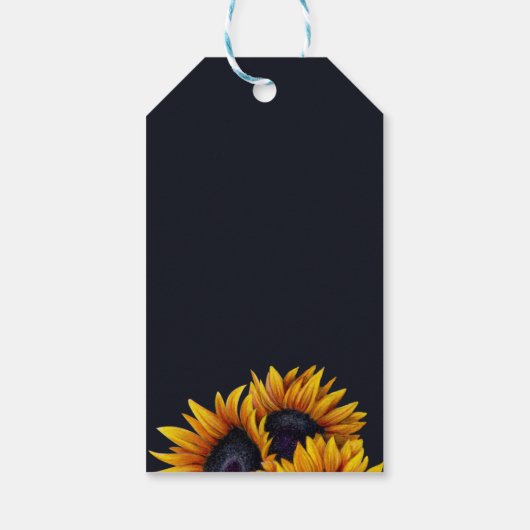 Rustieke moderne zonnebloemen bruiloft foto opslaa cadeaulabel (Achterkant)