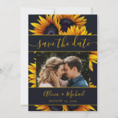 Rustieke moderne zonnebloemen chique script trouwf save the date (Voorkant)