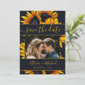 Rustieke moderne zonnebloemen chique script trouwf save the date (Staand voorkant)