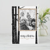 Rustieke moderne zwarte berk & burlap vakantiefoto feestdagenkaart (Staand voorkant)