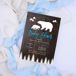 Rustieke Moeder en Baby Beer Baby shower Uitnodigi Kaart