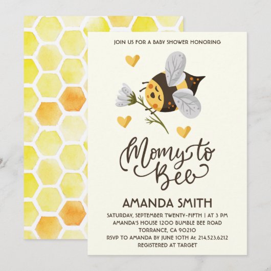 Rustieke Moedertje To Bee Baby Shower Uitnodiging (Voorkant / Achterkant)