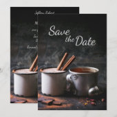 Rustieke mok thee en warme chocolade save the date kaart (Voorkant / Achterkant)