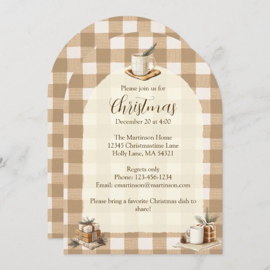 Rustieke Mokken Geschenken Brown Gingham Kerstboog Kaart (Voorkant / Achterkant)