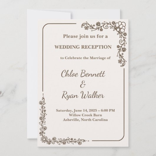Rustieke Monochrome Bloemen Huwelijksreceptie Kaart (Voorkant)