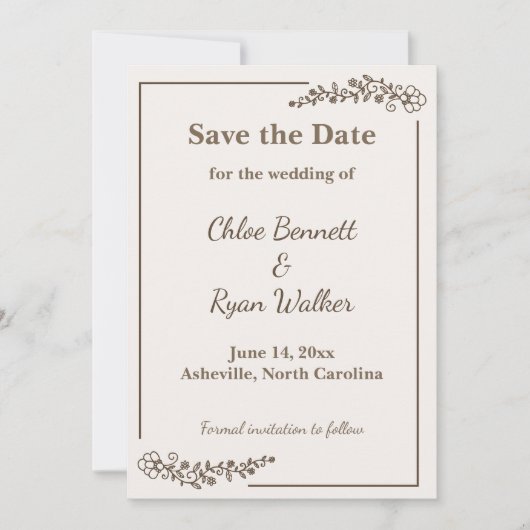 Rustieke Monochrome Bloemen Opslaan van de Datum Save The Date (Voorkant)
