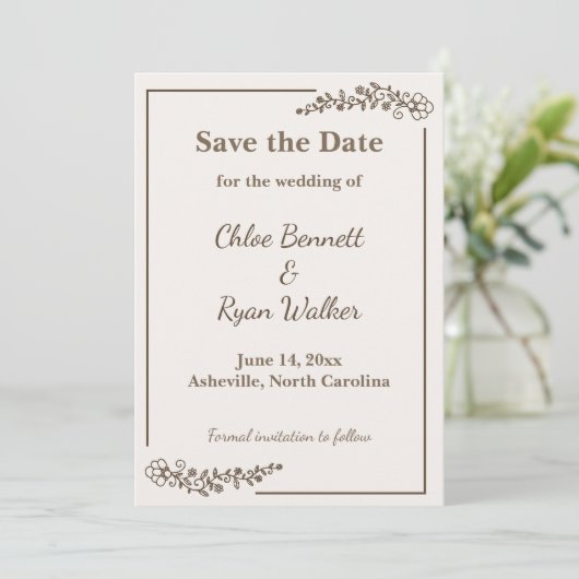 Rustieke Monochrome Bloemen Opslaan van de Datum Save The Date (Staand voorkant)