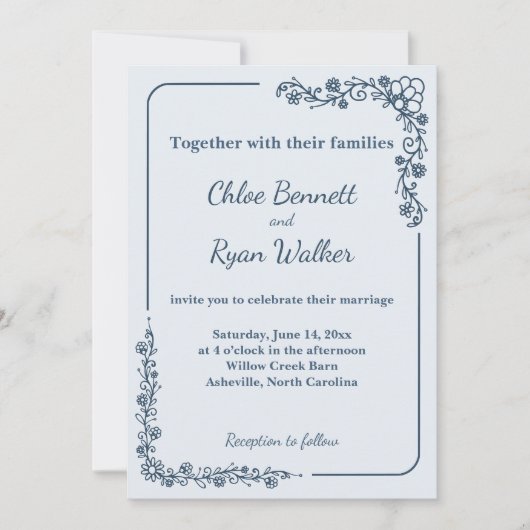 Rustieke monochrome bloemenbruiloft kaart (Voorkant)