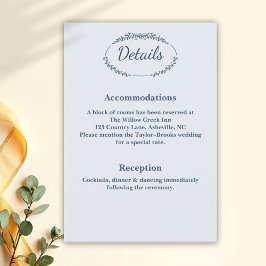 Rustieke monochrome bruiloft details informatiekaartje