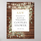 Rustieke Monogram Blad Bruiloft Feest Welkom Bord Poster (Voorkant)