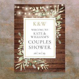 Rustieke Monogram Blad Bruiloft Feest Welkom Bord Poster
