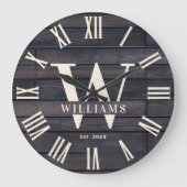 Rustieke Monogram Boerderij Aangepaste Familienaam Grote Klok (Voorkant)