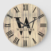 Rustieke Monogram Boerderij Aangepaste Familienaam Grote Klok (Voorkant)