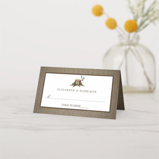 Rustieke Monogram Boom & Jute Bruiloft Plaatskaartje (Voorkant)