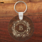 Rustieke Monogram Bruidsjonker Sleutelhanger (Voorkant)