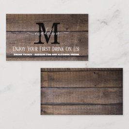 Rustieke Monogram Bruiloft Drink Voucher Kaart Visitekaartje