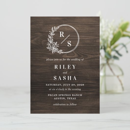 Rustieke Monogram bruiloft uitnodiging (Staand voorkant)