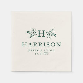 Rustieke monogram donkergroen gepersonaliseerde br servet