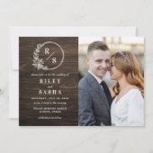 Rustieke Monogram Foto Bruiloft uitnodiging (Voorkant)