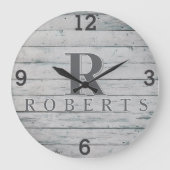 Rustieke monogram grijs drijfhouten klok (Voorkant)