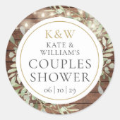 Rustieke Monogram Groene Huwelijksborrel Voor Kopp Ronde Sticker (Voorkant)