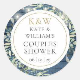 Rustieke Monogram Groene Huwelijksfeest voor Koppe Ronde Sticker