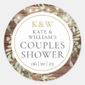 Rustieke Monogram Groene Huwelijksfeest Voor Koppe Ronde Sticker (Voorkant)