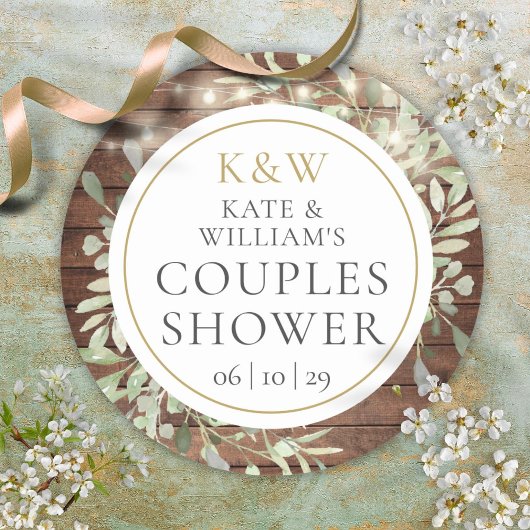 Rustieke Monogram Groene Koppels Huwelijksfeest Ronde Sticker