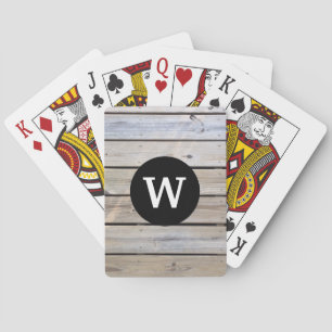 Rustieke monogram houten latten pokerkaarten