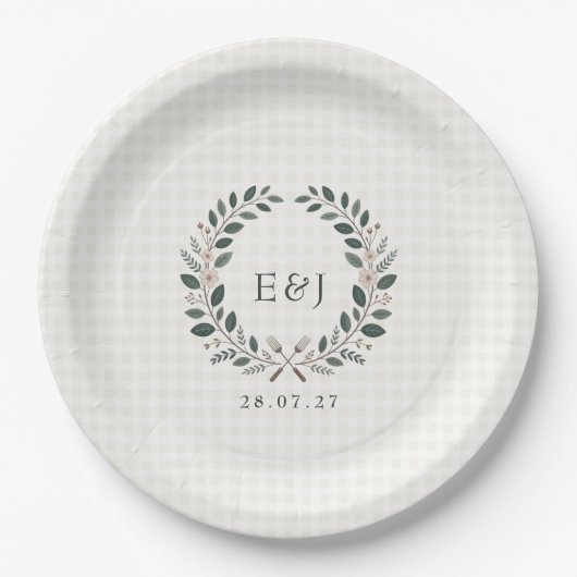 Rustieke Monogram I Do BBQ Bruiloft Papieren Bordje (Voorkant)