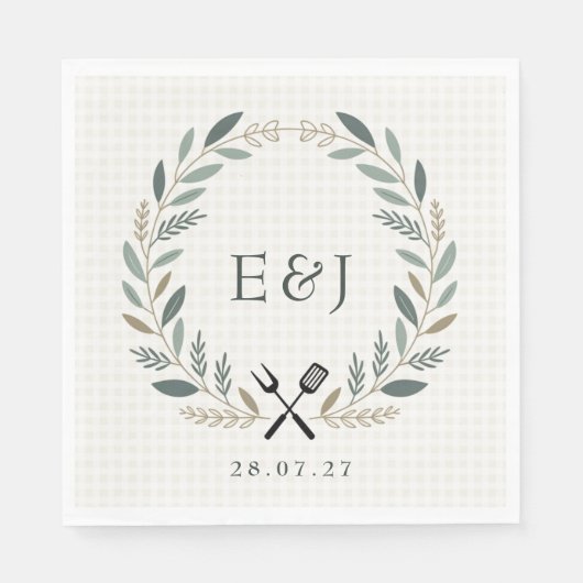 Rustieke Monogram 'Ik Doe BBQ' Trouwfeest Servet (Voorkant)
