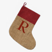 Rustieke monogram Kerstsok Rode Nep Burlap (Voorkant (Hangend))