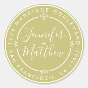 Rustieke Monogram Namen Retouradres Groen Ronde Sticker