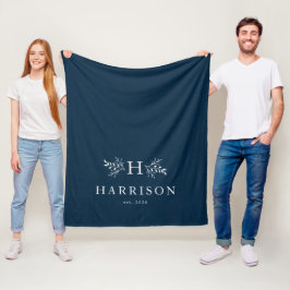 Rustieke monogram navy huwelijksdeken fleece deken