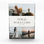 Rustieke monogram pasgetrouwd huwelijkscollage fotoblokken<br><div class="desc">Met ruimte voor 4 foto's toont deze fotodisplay afbeeldingen van uw trouwen samen met een initiaal omringd door rustieke takken. Voeg een achternaam en datum van oprichting toe voor de perfecte manier om uw trouwdag en het begin van uw gezin te herdenken. Maakt een geweldig huwelijkscadeau of eerste kerstcadeau.</div>