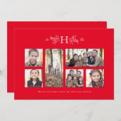 Rustieke monogram rode vakantie foto collage kaart (Voorkant / Achterkant)