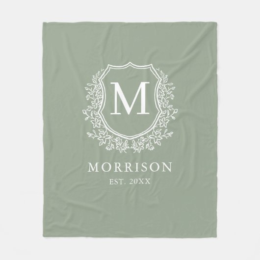 Rustieke Monogram Sage Green Crest Pas getrouwd We Fleece Deken (Voorkant)