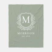Rustieke Monogram Saliegroene Wapenschild Jonggehu Fleece Deken (Voorkant)