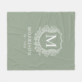 Rustieke Monogram Saliegroene Wapenschild Jonggehu Fleece Deken (Voorkant (Horizontaal))