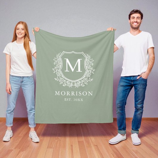 Rustieke Monogram Saliegroene Wapenschild Pasgetro Fleece Deken