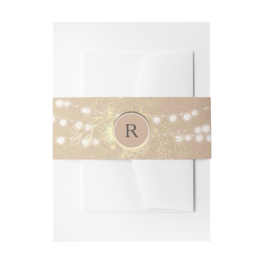 Rustieke Monogram Slingerlichtjes Bruiloft Uitnodigingen Wikkel (Voorkant Voorbeeld)