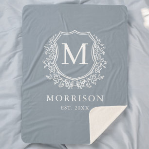 Rustieke Monogram Stofblauwe Wapen Nieuwgetrouwd H Sherpa Deken