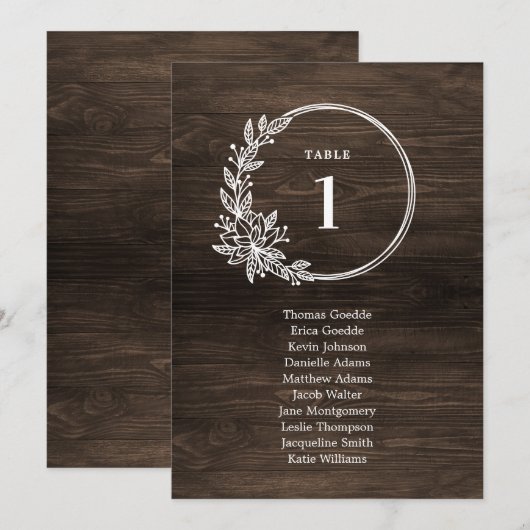 Rustieke Monogram Tafel Zitkaart Kaart (Voorkant / Achterkant)