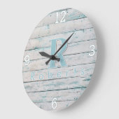 Rustieke Monogram Teal Drijfhout Klok (Hoek)