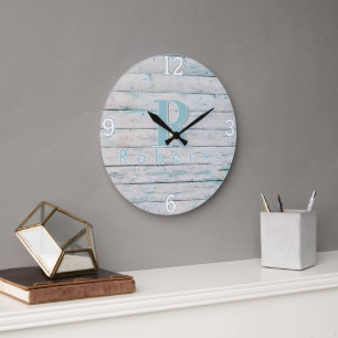 Rustieke Monogram Teal Drijfhout Klok