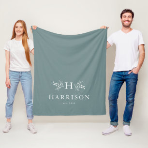 Rustieke monogram turquoise huwelijksdeken fleece deken