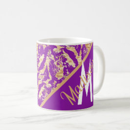 rustieke MOnogrammed gouden marmer op paarse Koffiemok