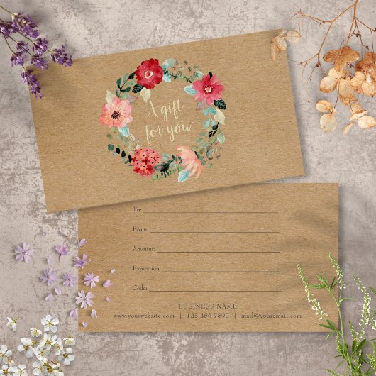 Rustieke mooie bloemenslinger cadeaubon visitekaartje